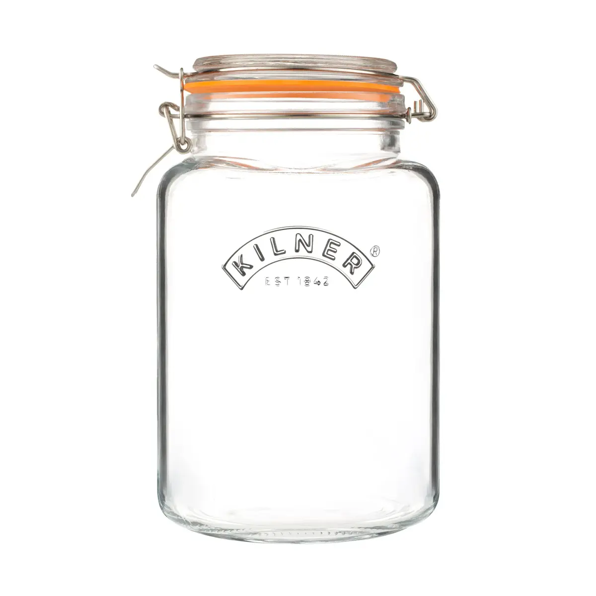 Kilner firkantet konserveringsglass med bøyle, Klar-rustfritt stål, 3 L