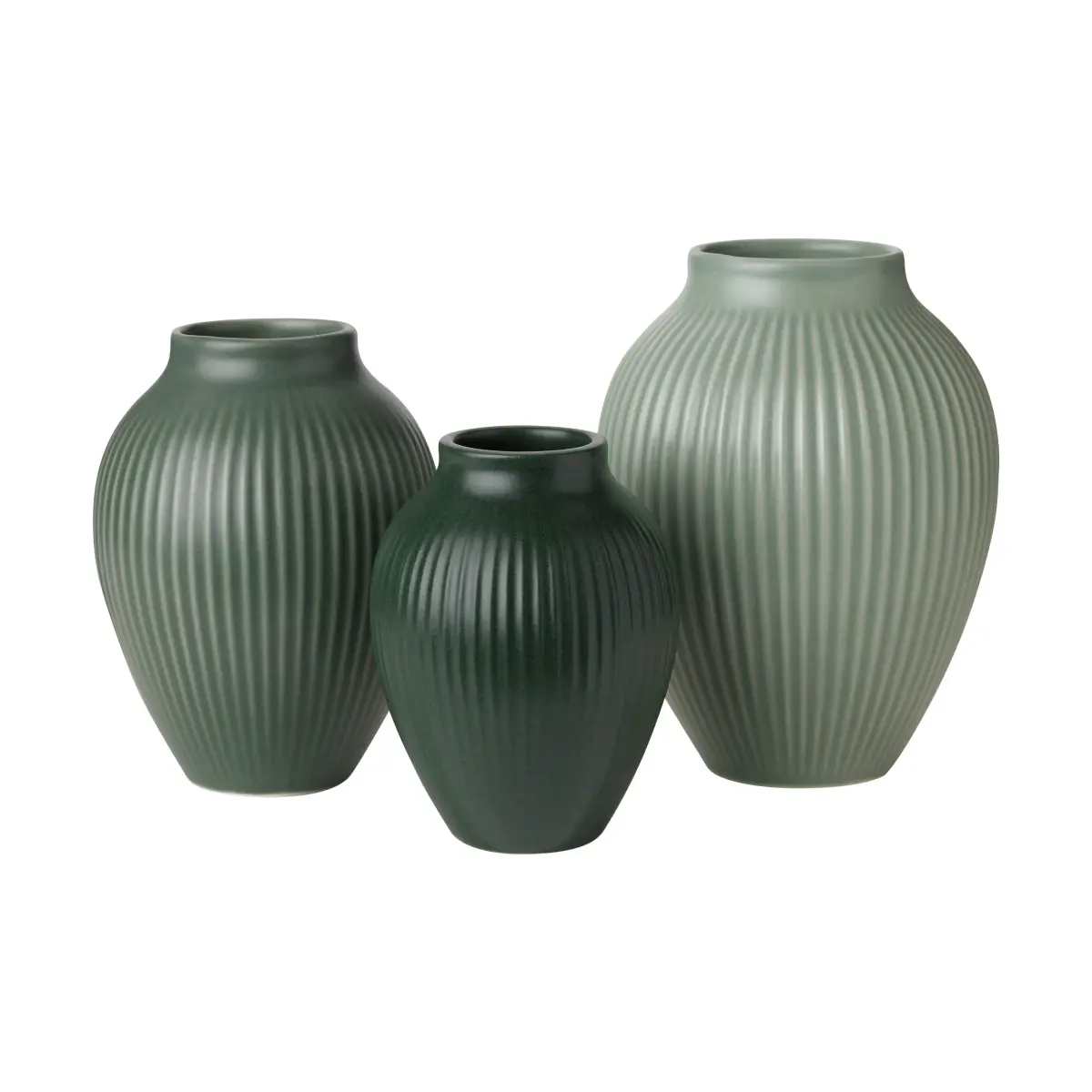 Knabstrup mini vase ripple matt 3-deler, Misty green-celadon green-dark green