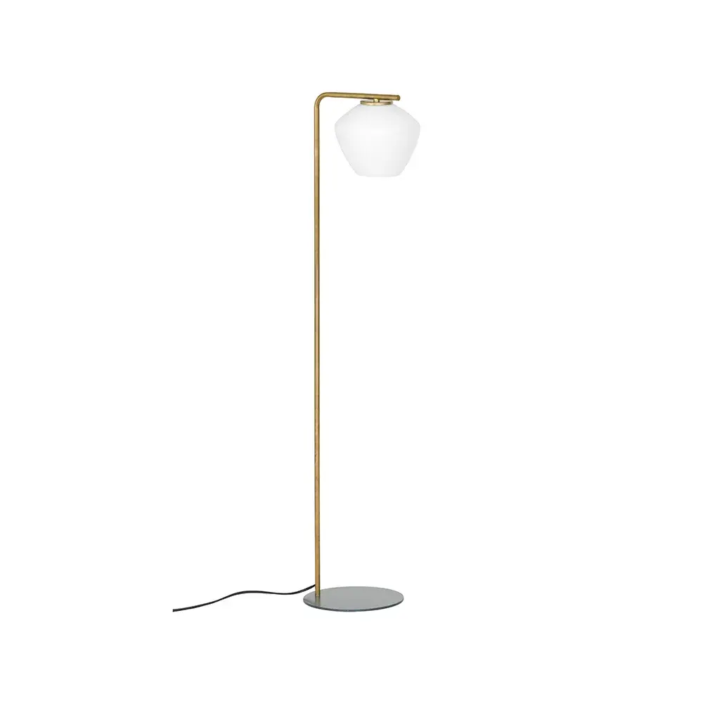 DK gulvlampe, ubehandlet messing/matt hvit
