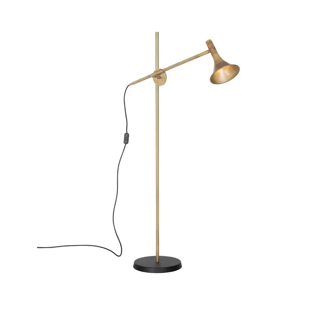 Megafon gulvlampe, ubehandlet messing, sort fot