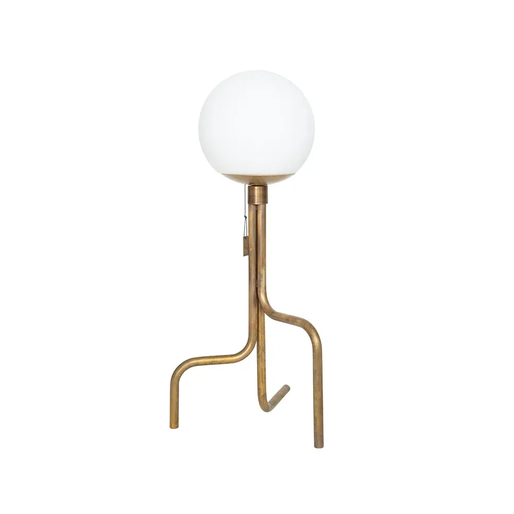 Strapatz bordlampe, ubehandlet messing/matt hvit