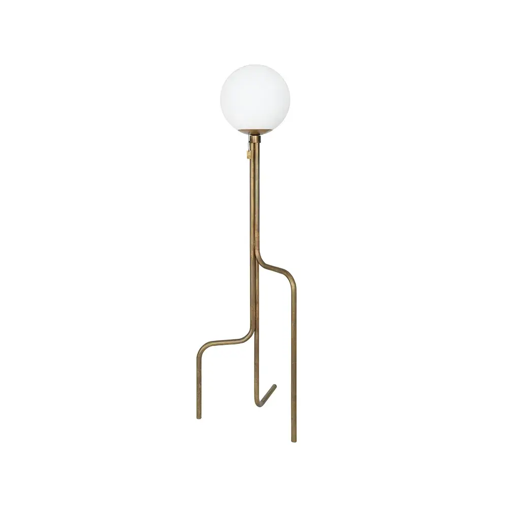 Strapatz gulvlampe, ubehandlet messing/matt hvit