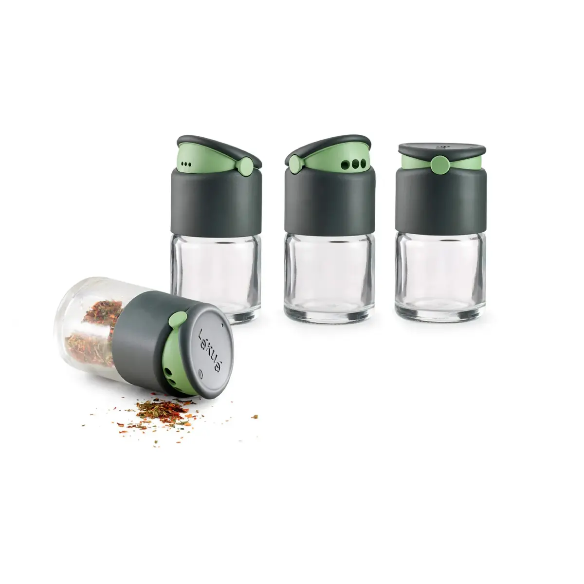 Lékué krydderbeholder med doseringslokk 4-pk, Grå