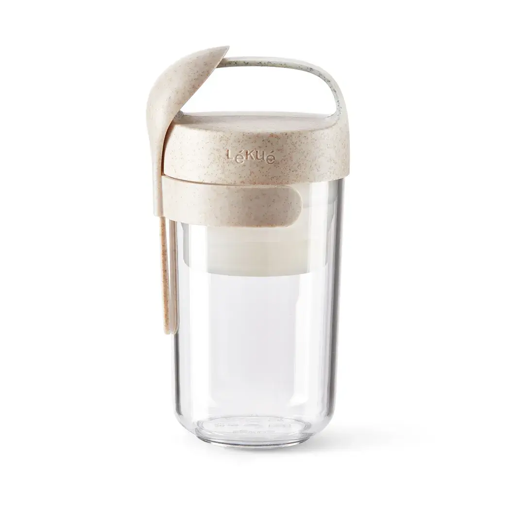 Lékué To Go Organic beholder  med skje, beige, 0,6 L