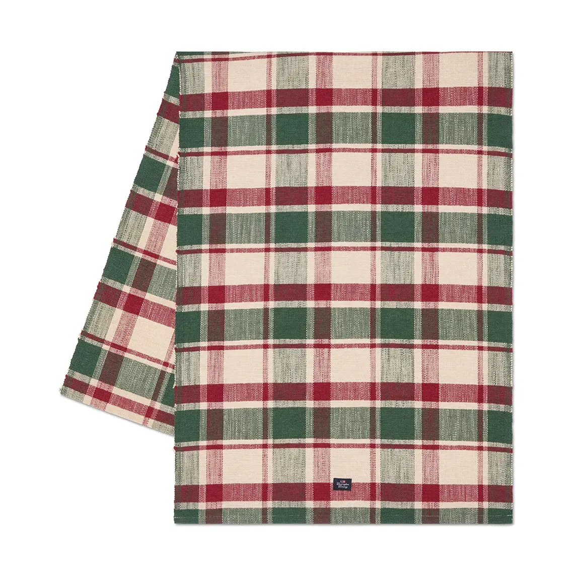 Checked økologisk bomull løper, Green-red-beige, 50x150 cm