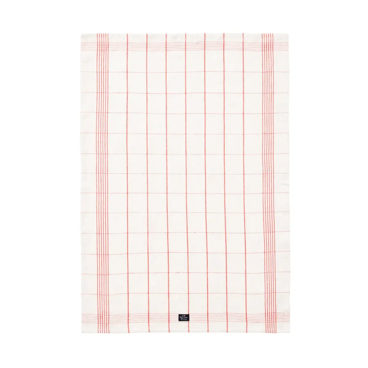 Checked Linen/Cotton kjøkkenhåndkle 50x70 cm, White-red