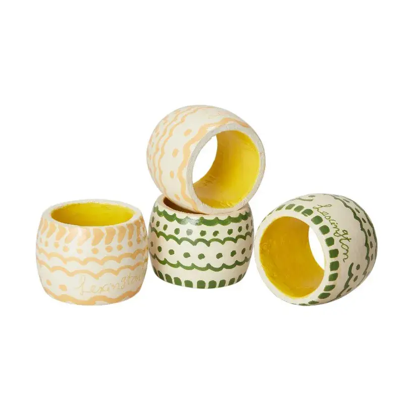 Easter Ring in Wood serviettring 4-pack, Green-yellow