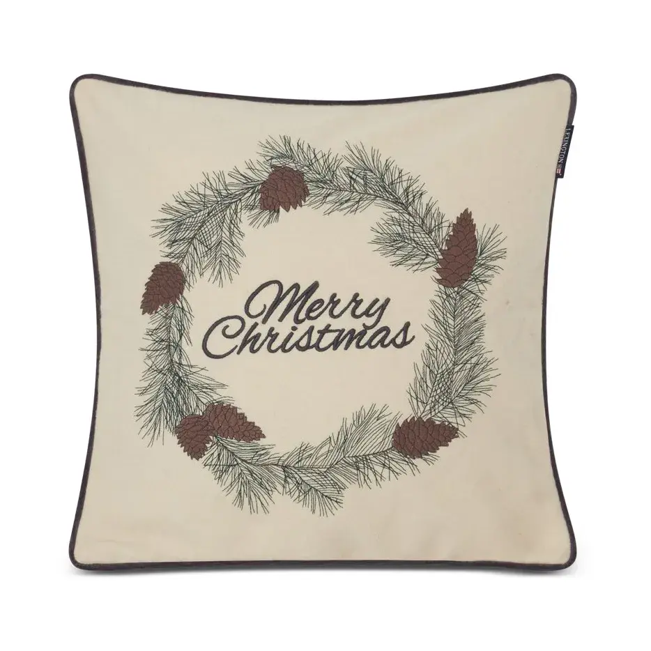 Merry Christmas Wool Mix putetrekk 50 x 50 cm, White-green-beige