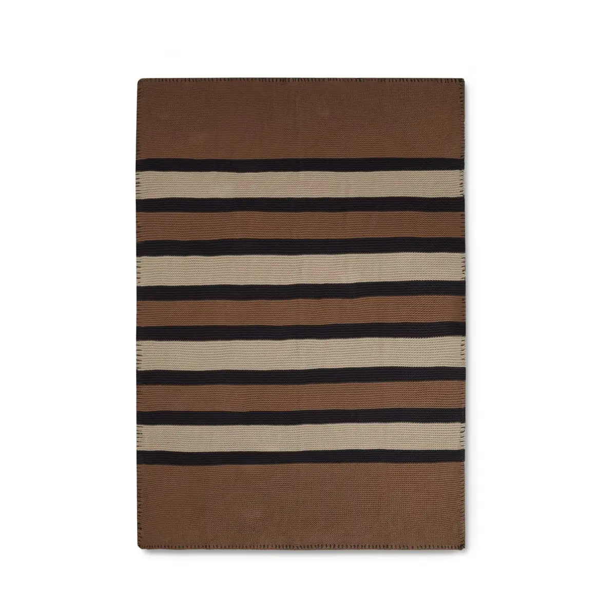 Striped Knitted Cotton pledd 130 x 170 cm, Brown-beige-dark gray