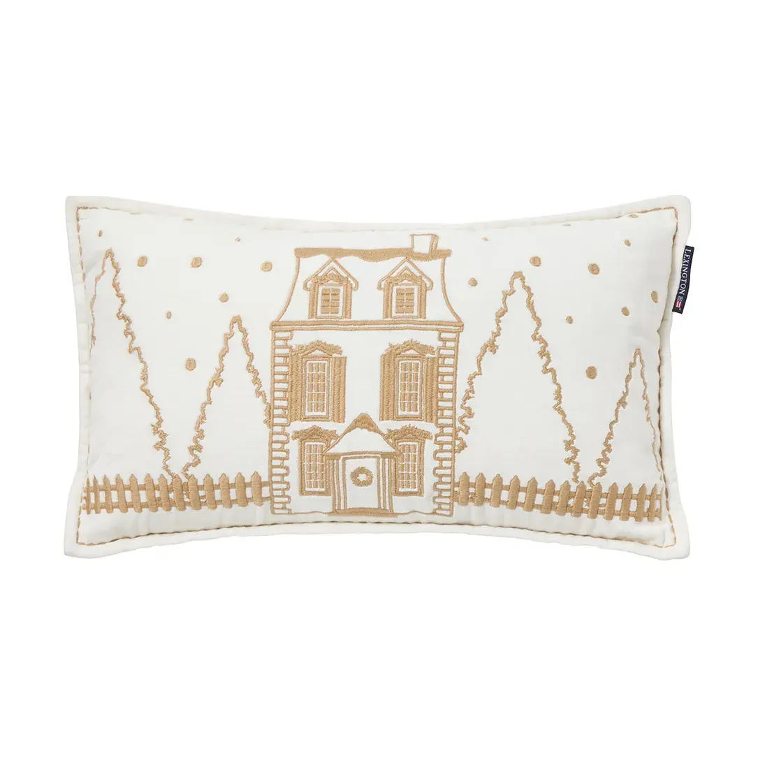 Winter House eko. fløyelsbomull pute 30x50 cm, White-Light beige