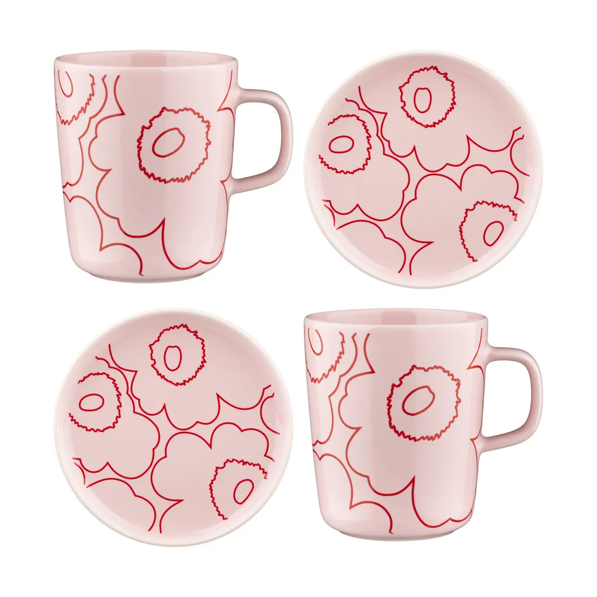 Piirto Unikko Oiva kopp 25 cl og underkop Ø13,5 cm 4 stk, Rosa
