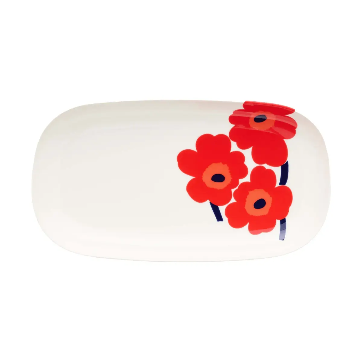 Unikko serveringsfat 17x32 cm, White-red-blue