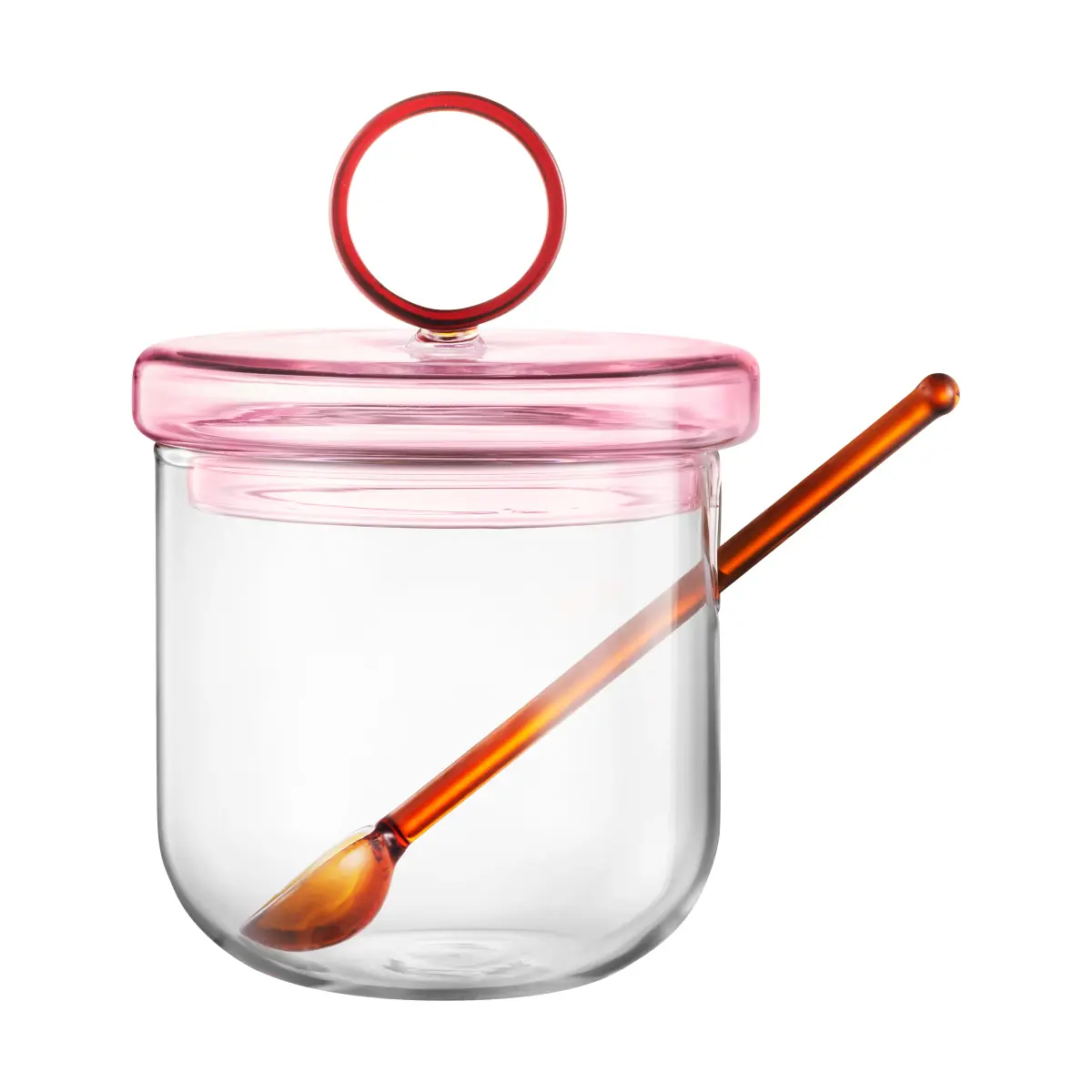 Loop sukkerskål inkl. skje Ø14 cm, Klar-pink-amber