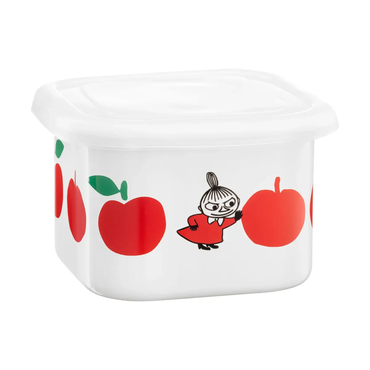 Mumin emaljeboks med lokk 0,67 L, Joyfull Apples-rød