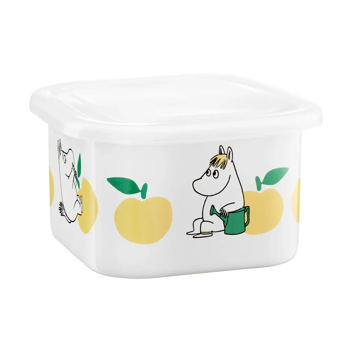 Mumin emaljeboks med lokk 1 L, Joyfull Apples-gul