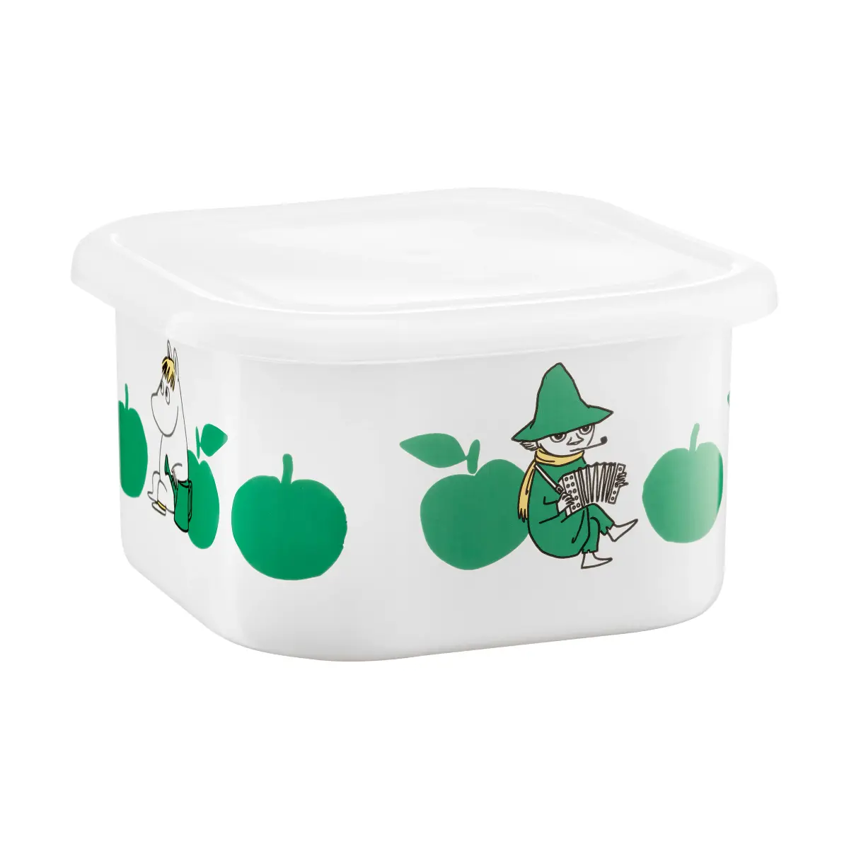 Mumin emaljeboks med lokk 1,5 L, Joyfull Apples-grønn