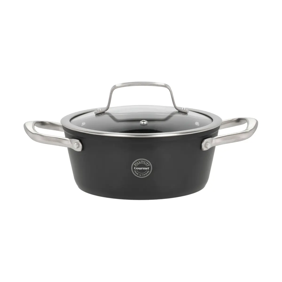 Travo gryte med glasslokk 2,1 l, Svart-aluminium