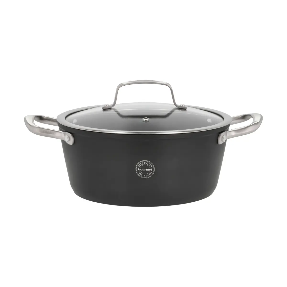 Travo gryte med glasslokk 3,8 l, Svart-aluminium