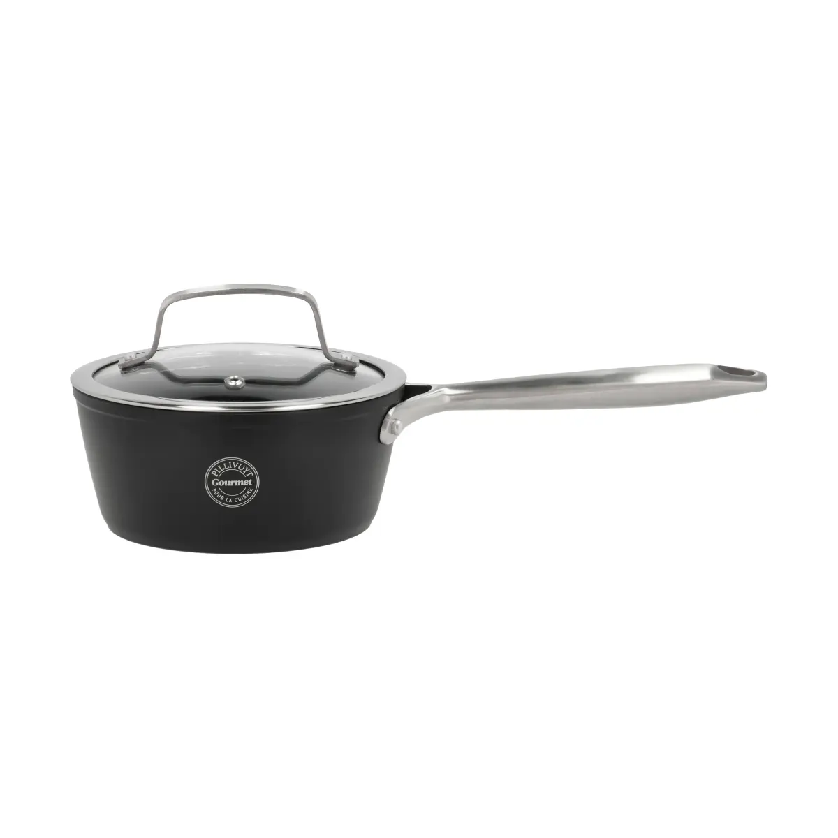 Travo kasserolle med glasslokk 1,3 l, Svart-aluminium