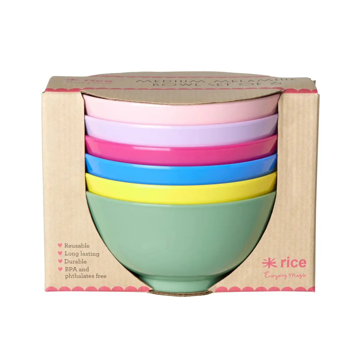Rice melaminskål medium Ø 15 cm 6 deler, Multicolor