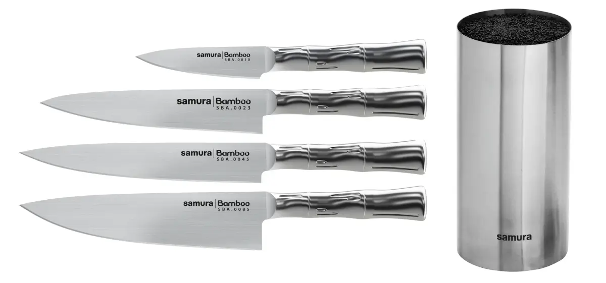 BAMBOO knivsett 4 kniver-1 knivblokk, Rustfritt stål