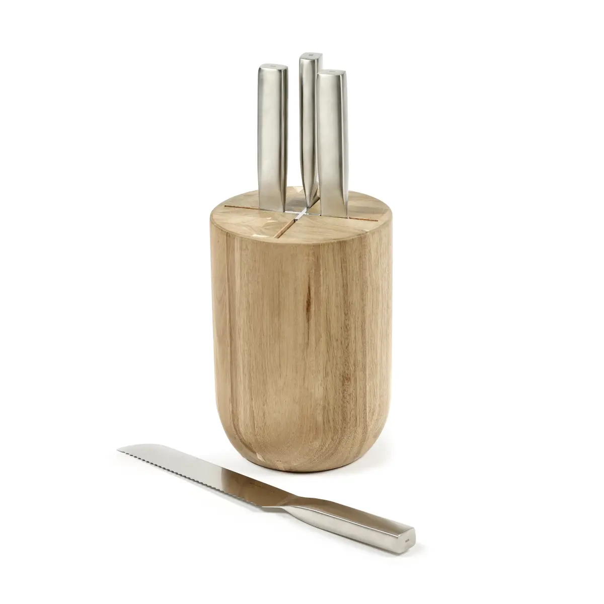 Base knivsett med knivblokk 5 deler, Wood-steel grey