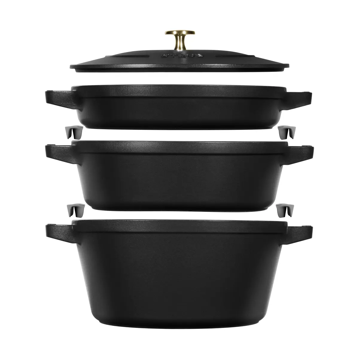 Staub Gryte & kasserollesett stablebare 5 deler, Svart