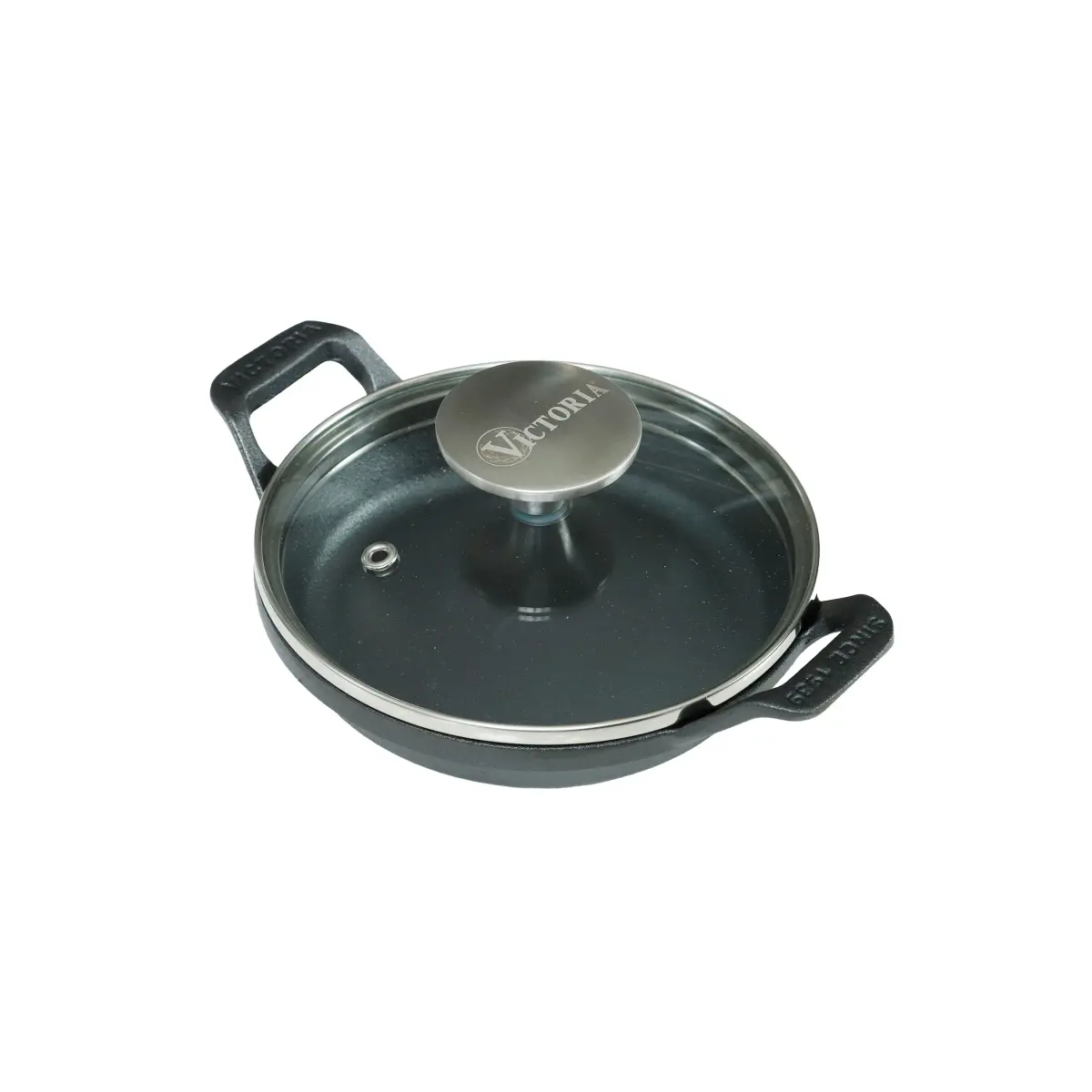 Mini rund gryte med glasslokk støpejern pre-seasoned, Ø14 cm