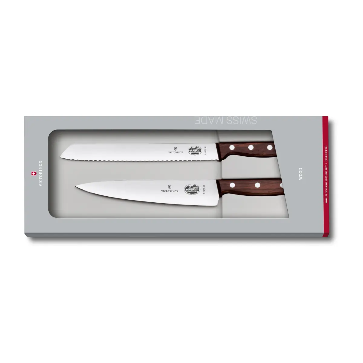 Wood knivsett brødkniv og kokkekniv, Rustfritt stål-lønn