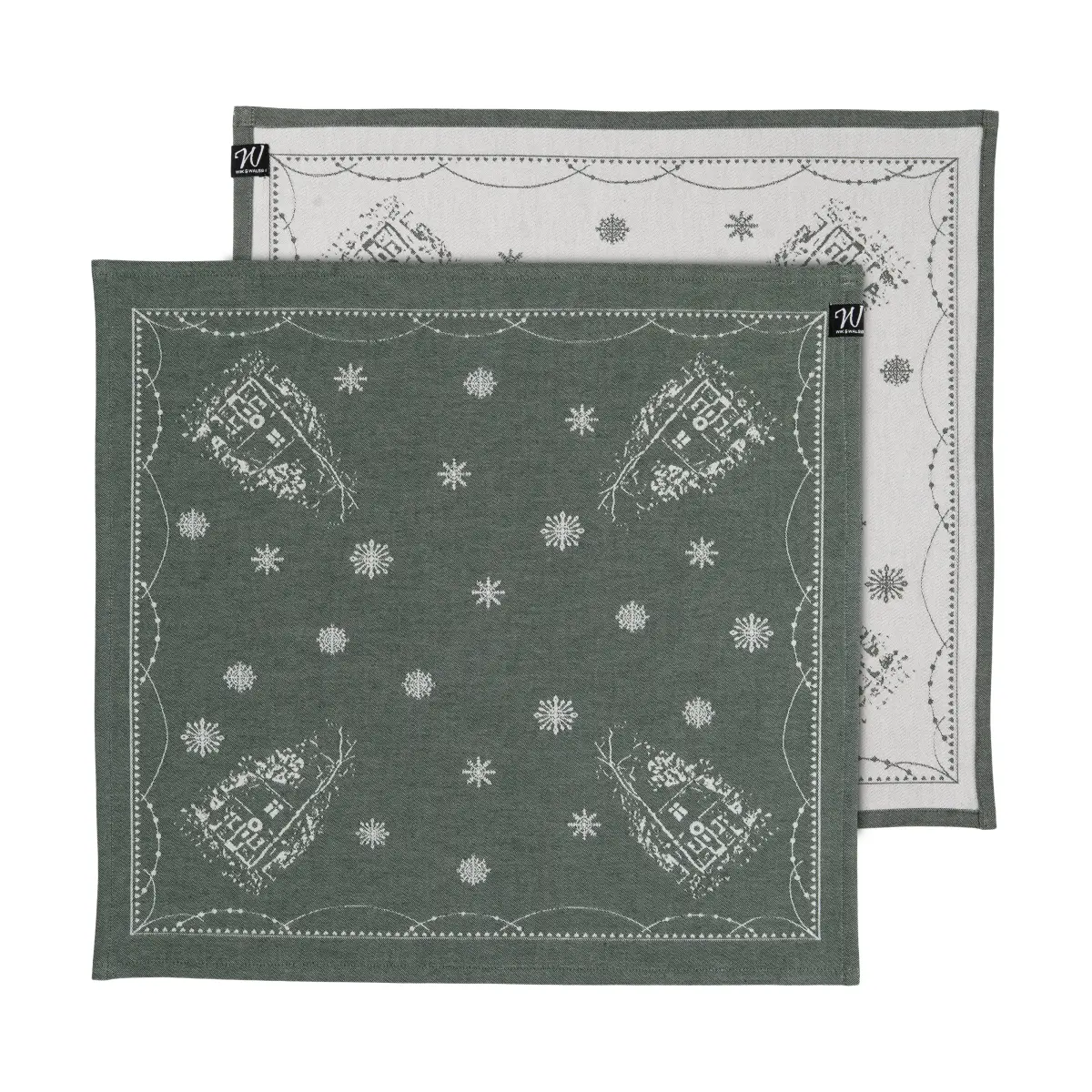Julemorgen stoffserviett 45x45 cm 2-pack, Hvit-grønn