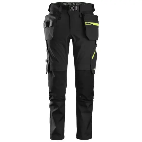 Snickers Workwear 6940 FlexiWork Softshellbukse svart Svart/Neongul