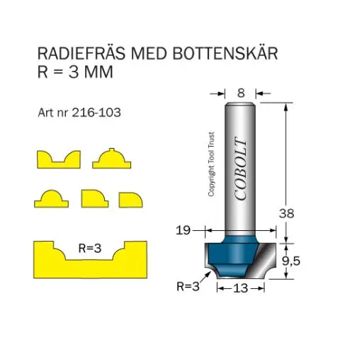 Cobolt 216-103 Radiusfres R=3 D=19/13 L=9,5