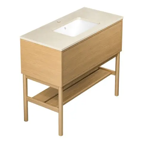 Gustavsberg Ducentic GB71DCVU10ARCC11LF Kommode med ben, 100 cm, lys eik/beige stein, 1 blandebatterihull Lys eik/beige stein