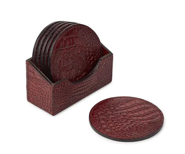 Croco Coaster | Kalveskinn | 6 stk | D10 cm