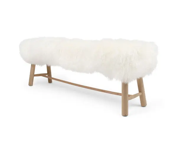 Benk med Tibetansk Saueskinn | 140x35x45 cm