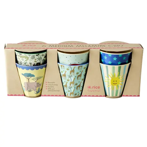 Rice - 6 Pcs Small Melamine Kids Cups - Funky Print