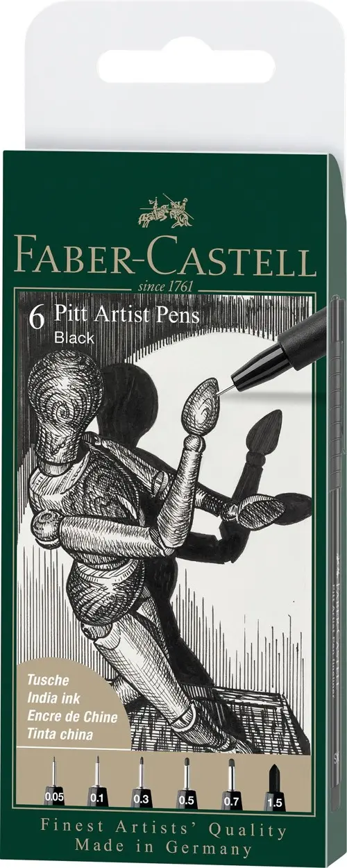 Faber-Castell - 6 pitt Artist Pen, brush - Black (167154)