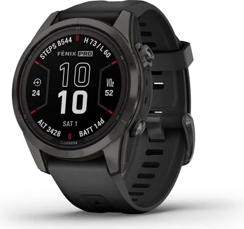 Garmin - fenix 7S Pro Sapphire Solar, Carbon Gray Ti w/Black Band