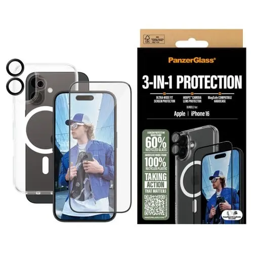 PanzerGlass – iPhone 16 3-i-1 beskyttelsespakke