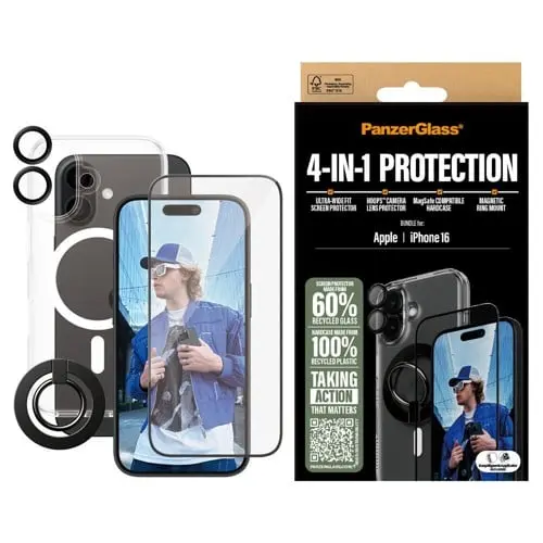 PanzerGlass - iPhone 16 - 4-i-1 beskyttelsespakke