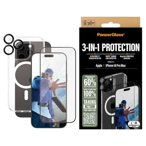 PanzerGlass – 3-i-1 skyddspaket för iPhone 16 Pro Max