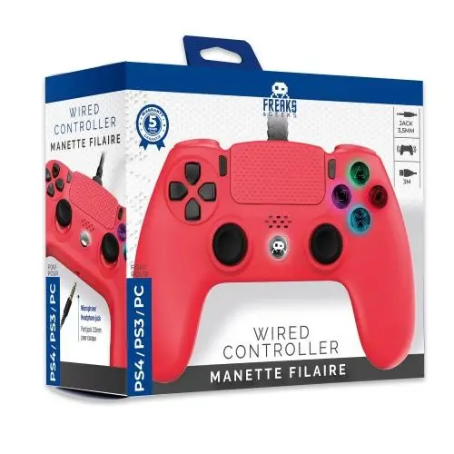 Freaks And Geeks - Wired Controller for PS4 with 3M Cable - Red
