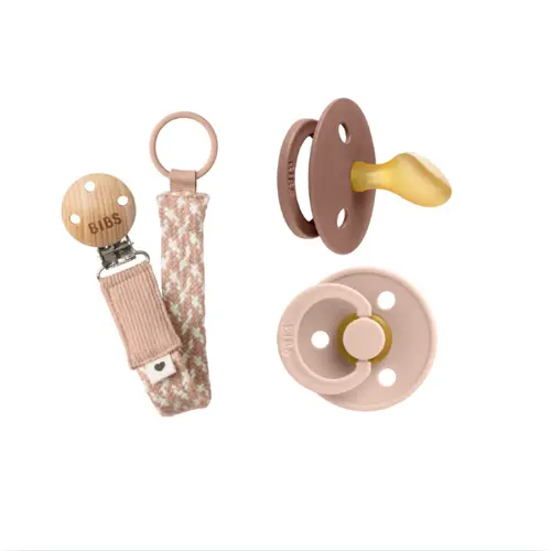 BIBS - BIBS Pacifier Colour - Blush/Woodchuck - Size 2 + Pacifier Clip Braided