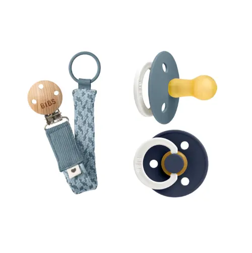 BIBS - Pacifier Colour 2 PACK - Petrol GLOW/Deep Space GLOW - Size 2 + Pacifier Clip Braided
