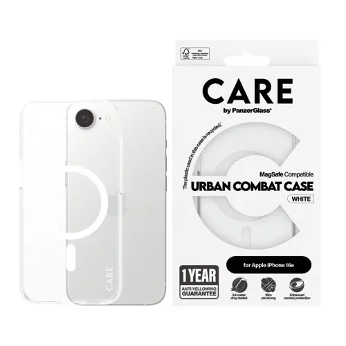 CARE by PanzerGlass Urban Combat Case Transparent w. White Qi Compatible iPhone 17e | 16e