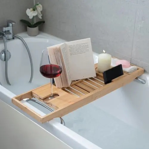 Mad Monkey - Bamboo bath shelf - Adjustable, fits bathtubs up to 1 meter wide
