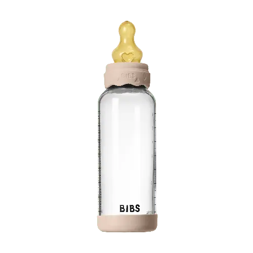 BIBS - Glass Boheme Baby Bottle Round Latex Medium Flow - Blush - 240 ml