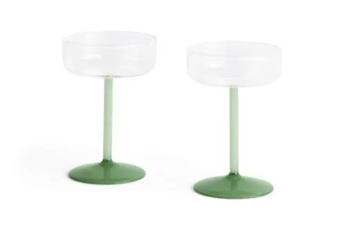 HAY - Tint Champagneglass H12.5 cm - Sett med 2 (Klar & Grønn)
