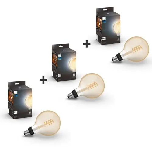 Philips Hue - 3x E27 Filament G125 Globe - Warm White - Bundle