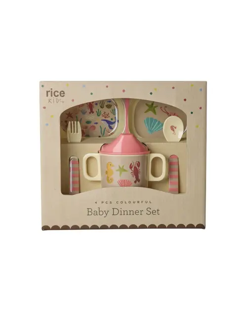 Rice - Melamine Baby Dinner Set - Coral Ocean Print - 4 pcs